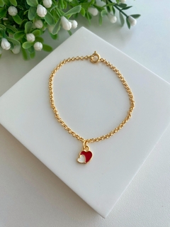 Pulseira Infantil Coração Branco e Vermelho - Banhado a Ouro