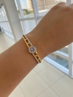 Bracelete Círculo Cravejado com Pontos de Luz - Banhado a Ouro - Estilo Romano Semijoias 