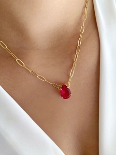 Choker Elos com Zircônia Vermelha - Banhado a Ouro - loja online