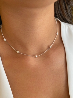 Choker Pérolas e Bolinhas - Banhado a Prata - comprar online