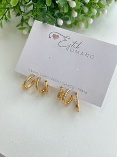 Kit Argolinhas Cravejada - Banhado a Ouro - Estilo Romano Semijoias 