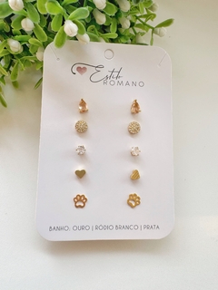 Kit 5 Brincos - Banhado a Ouro - loja online