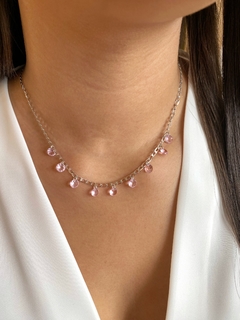 Choker Zircônias Rosa - Banhado a Ródio Branco - comprar online