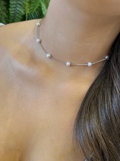 Choker de Pérolas - Banhado a Ródio Branco