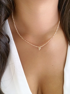 Choker Cristais Naturais Doce de Leite Letra P - Banhado a Ouro - loja online