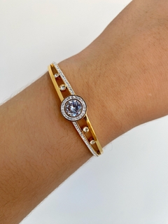 Bracelete Círculo Cravejado com Pontos de Luz - Banhado a Ouro - Estilo Romano Semijoias 