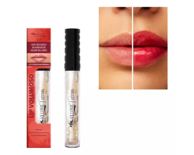 Gloss Lip Volumoso Com Glitter Dourado Cor 19 Max Love - Ousada Make