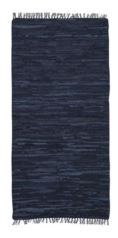 Alfombra De Algodón/cuero Azul Oscuro Ambiente 70 X 140 Cm