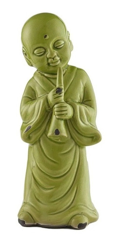 Buda Verde Flauta De Cerámica 33 Cm