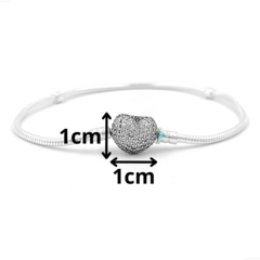 BRACELETE FEMININO PARA BERLOQUES CORAÇÃO CRAVEJADO - PRATA 925 - comprar online