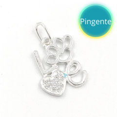 PINGENTE PATINHA PET LOVE CORAÇÃO COM ZIRCÔNIAS - PRATA 925