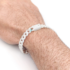 PULSEIRA MASCULINA GROSSA CRAVEJADA ZIRCONIAS - JOGADOR/CANTOR - PRATA 925