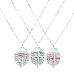 COLAR FEMININO COM PINGENTE CORAÇÃO LOVE YOU - PRATA 925