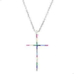 COLAR COM PINGENTE CRUZ CRUCIFIXO CRAVEJADO GRANDE - PRATA 925 - comprar online