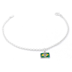 TORNOZELEIRA FEMININA COM PINGENTE BANDEIRA DO BRASIL - PRATA 925 - comprar online