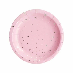 plato rosa estrellas plateadas
