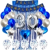 Combo Globos Kit Deco Fiesta Feliz Cumple Azul Y Plateado
