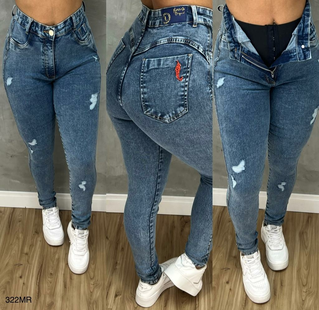 Calça Jeans Lipo Shape Modeladora Chapa Barriga Cintura Alta