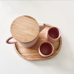 Té para dos en cerámica. Tetera y cuencos en cerámica con bandeja y tapa de madera - comprar online