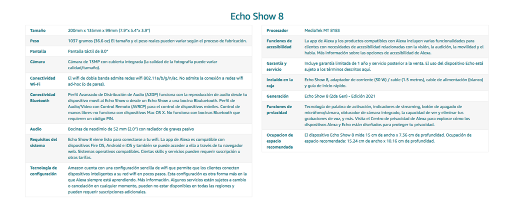 Echo Show 8  Alexa 2da Generación 2021 Pantalla Inteligente Blanco