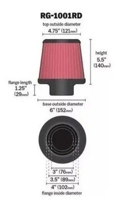 Filtro Ar Esportivo K&n Duplo Fluxo Rg-1001wt Ajustável - CAR PERFORMANCE