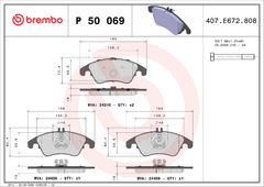 P50069 Pastilha de Freio Brembo Para MERCEDES-BENZ: C180/C200/C250/C280/C300/C320/C350 (W204/C204/S204) 07-14, E200/E220/E250/E300/E400/E - comprar online