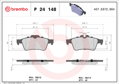 P24148 Pastilha de Freio Brembo Para VOLVO: C30 06-13, V40 2.0 12> FORD: Focus 2010-18 - comprar online