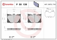 P50139 Pastilha de Freio Brembo Para MERCEDES-BENZ: C43 AMG 17>, C450AMG (16), E300 17>, EQC400 20>, E43AMG 17>, GLC220 (20>), GLC250 (16 - comprar online