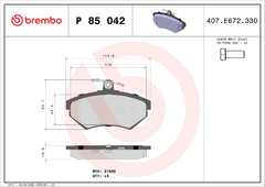 P85042 PASTILHA DIANTEIRA LOW METAL AUDI: A4 (B5) 1.6 94-00, A4 (B5) 1.8 94-00, A4 (B5) 1.8 QUATTRO 95-00 I VW: PASSAT (B5) 1.6 96-00, PASSAT (B5) 1.8 96-00, PASSAT 1.8 97-00 - comprar online