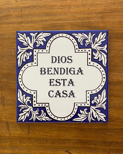 Azulejo Frase 20x20 ¨Dios Bendiga esta casa¨ Azul - comprar online