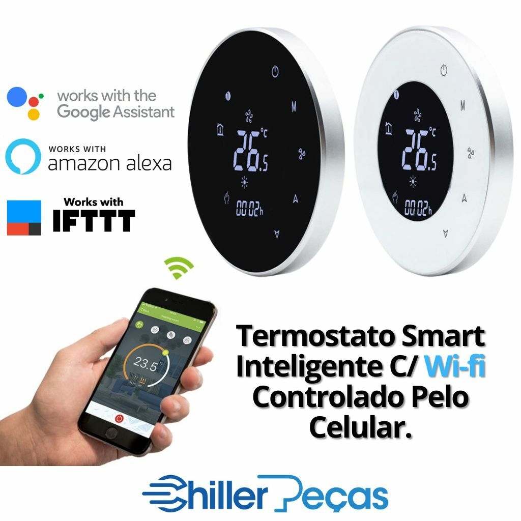 Termostato Black Redondo Inteligente Smart Digital com Wi Fi