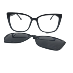 Óculos de Gatinho Preto com Clip-On Solar