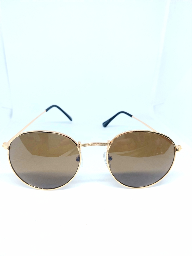 Óculos de Sol Unissex Redondo Metal Marrom Dourado HT2988