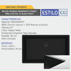 BACHA FRANKE FRAGRANITE MARIS MRG 210/110-72 TL BLACK MATT - tienda online