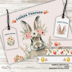 Kit Imprimible Desayuno Pascuas conejo con flores
