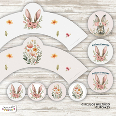 Kit Imprimible Desayuno Pascuas conejo con flores