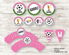 Kit imprimible Futbol en rosa - comprar online