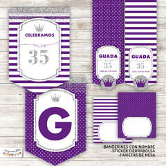 Kit Imprimible Glitter violeta y plata - Imprimibles