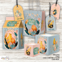 Set imprimible de Cajas, tags y bolsa Pascua pollitos
