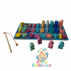 Ábaco con pesca imantada. Figuras geometricas y números