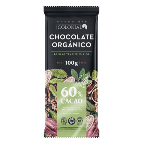 Chocolate Orgánico 60% Puro Cacao x 100 gr Sin TACC - COLONIAL