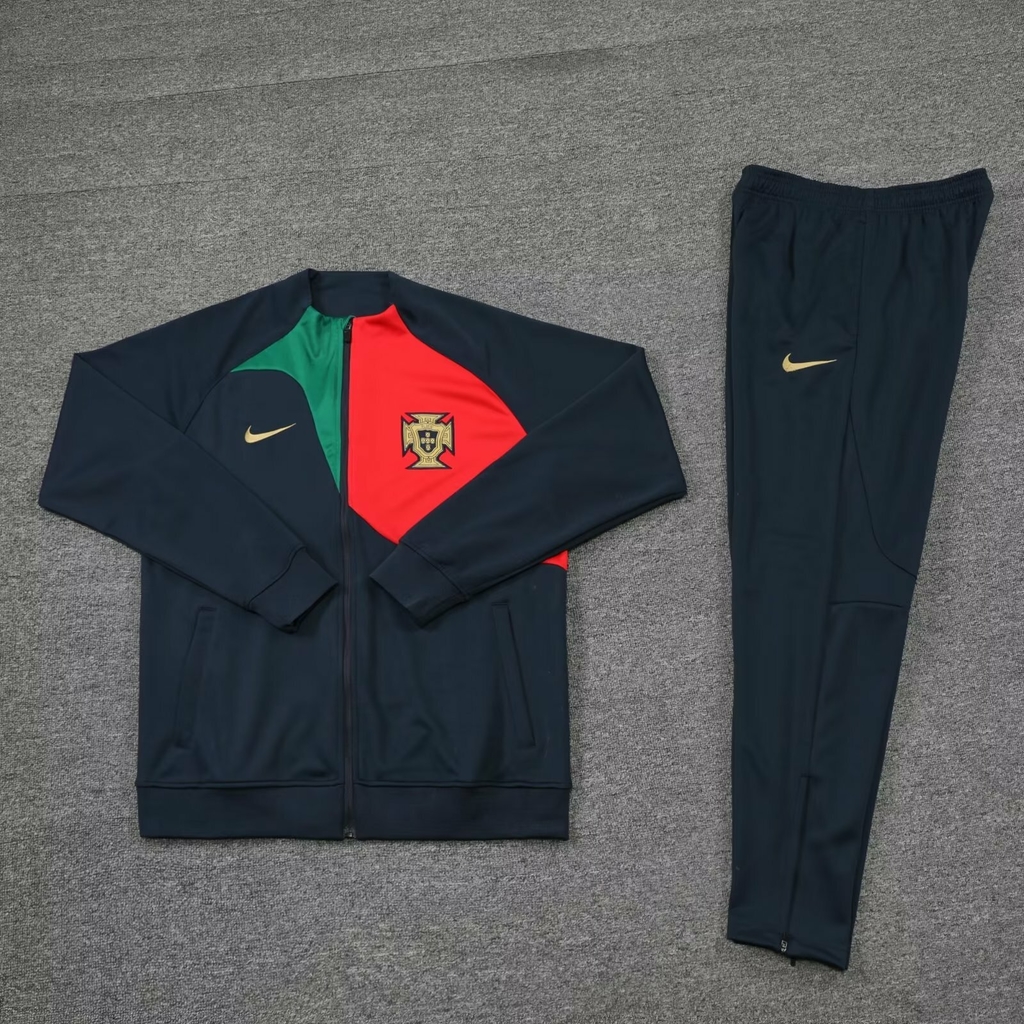 Conjunto Seleção Portugal 22/23 Azul Escura e Vermelha Jaqueta e Calça