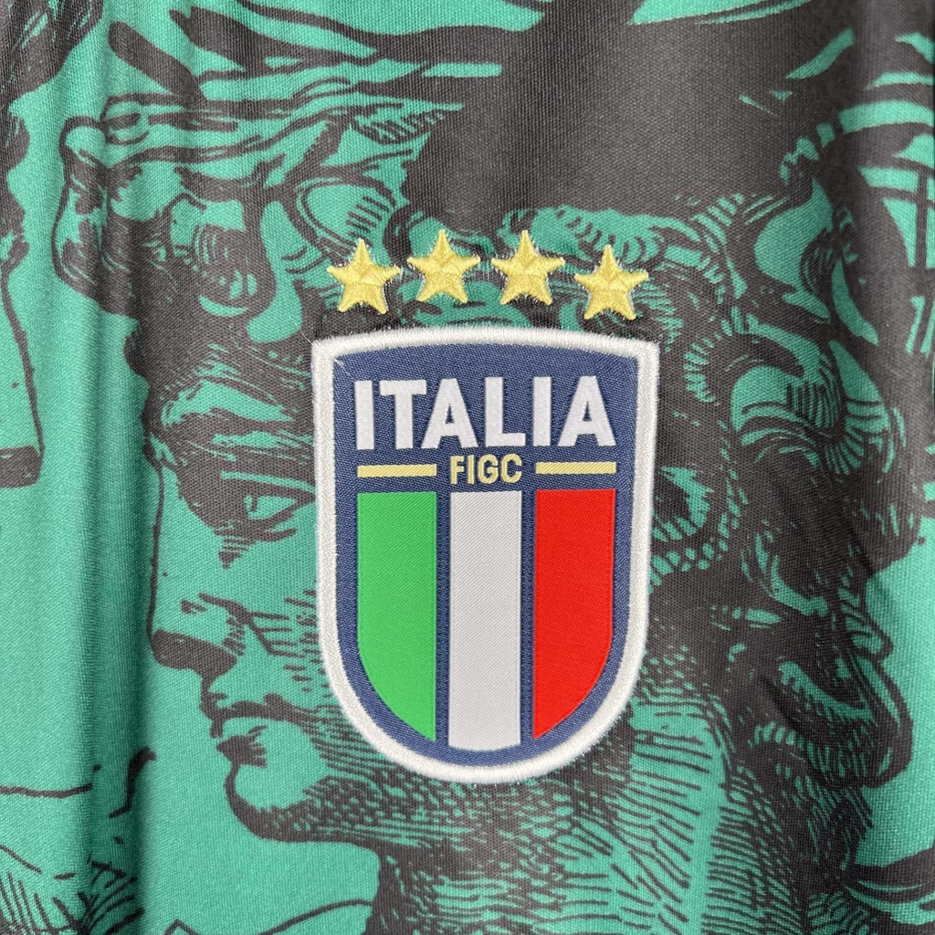 Camisa De Treino Da Itália 2023/2024 Manga Longa - Verde e Preta