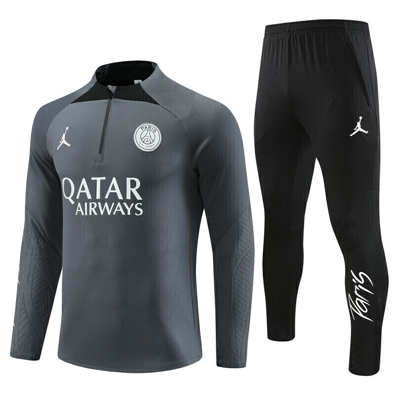Conjunto De Treino Psg 2023 2024 Manga Longa Cinza e Preta