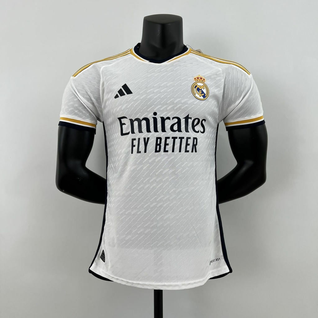 Camisa Real Madrid Home 2023/2024 Versão Jogador Branca e Amarela