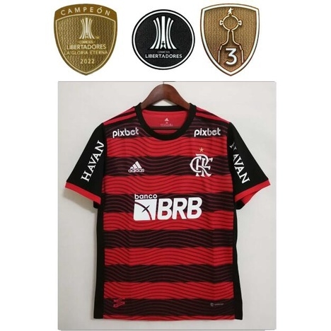 Camisa Flamengo III 22/23 Todos Patchs Estado Patches Libertadores - A