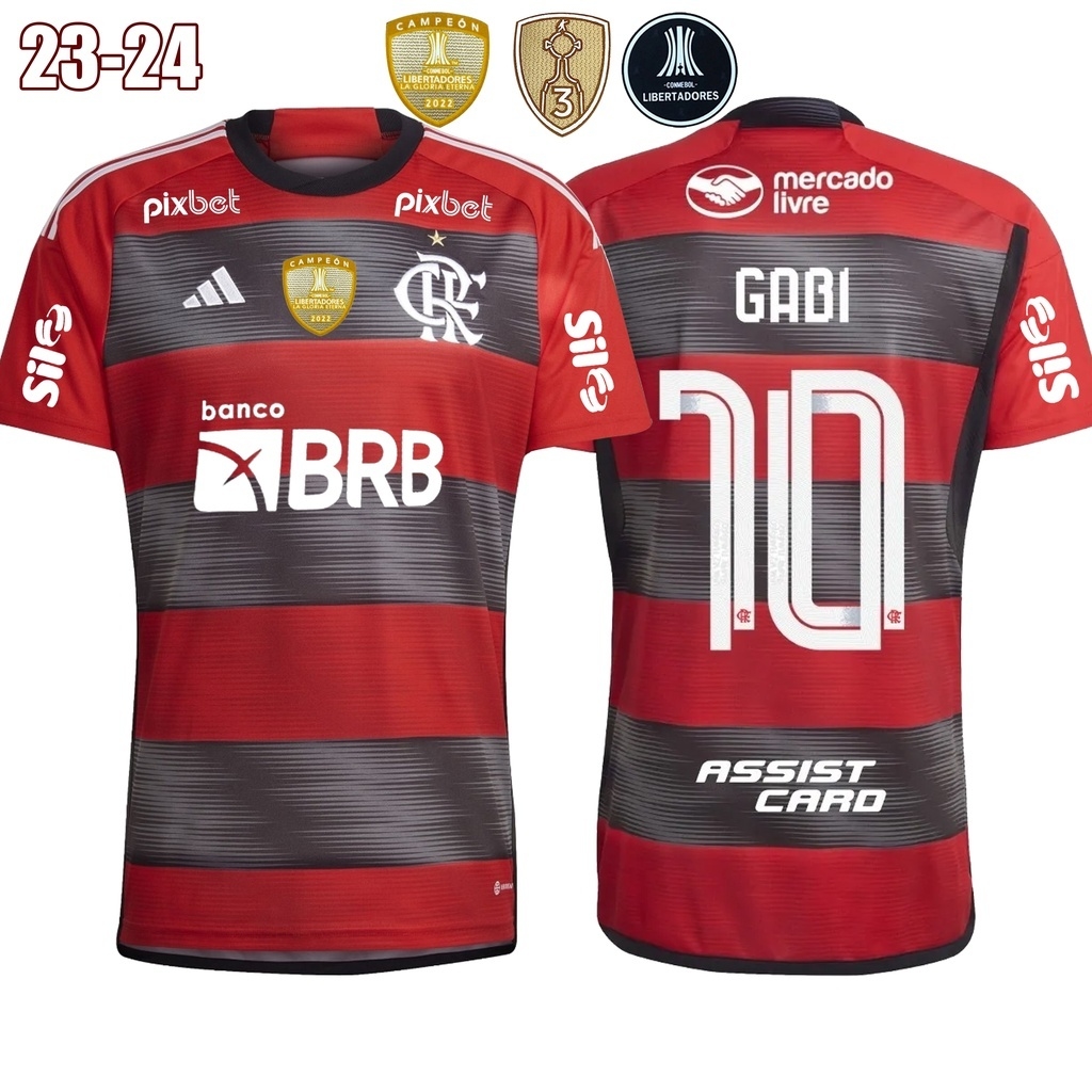 Camisa Flamengo Com Patrocinadores I 23/24 Com patch Campeão da Libertadores