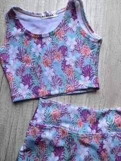 CONJUNTO POLLERA BIKER Y TOP TROPICAL