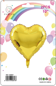 Balão metalizado 10" coração ouro 2 pçs