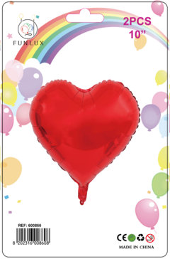 Balão metalizado 10" coração vermelho 2 pçs